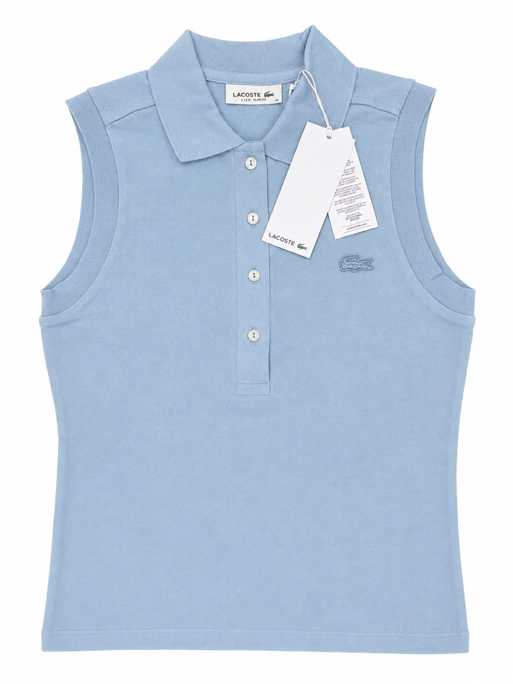 NWT Lacoste Sleeveless Polo Top Light Blue Slim Fit Size 36 Classic Golf Preppy - Picture 2 of 4